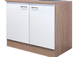 New Küchen-Spülenunterschrank Florida 100 cm Weiß-Sonoma Eiche Küchenschränke