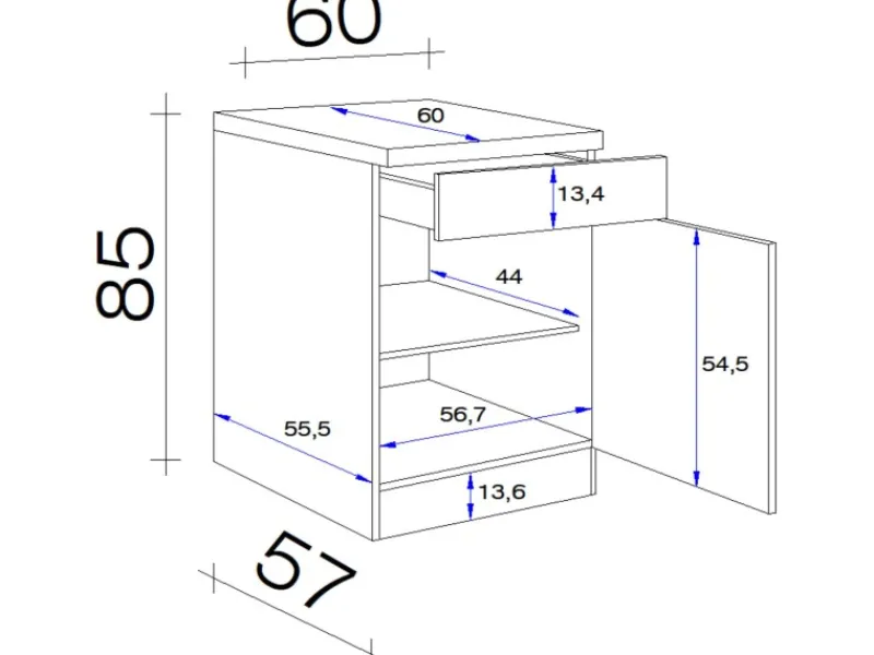 New Küchen-Unterschrank Wito 60 cm Weiß Küchenschränke