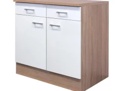 Best Küchen-Unterschrank Florida 80 cm Weiß-Sonoma Eiche Pantryküchen|Einbauküchen