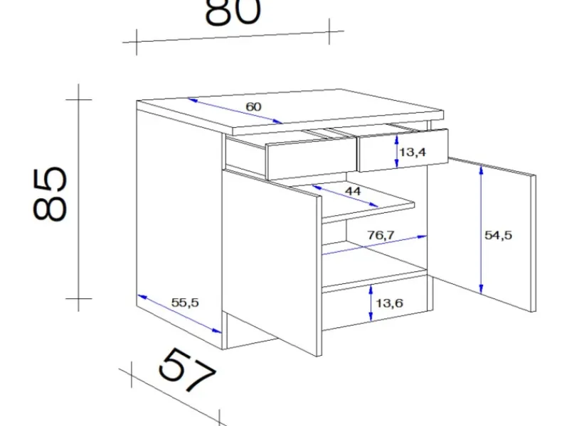 Best Küchen-Unterschrank Florida 80 cm Weiß-Sonoma Eiche Pantryküchen|Einbauküchen