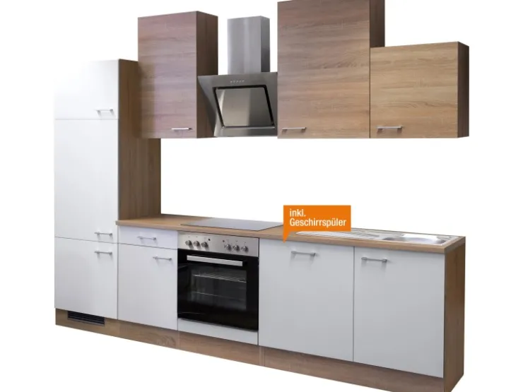 Outlet Flex-Well Classic Küchenzeile Florida 280 cm Sonoma Eiche-Weiß-Sonoma Eiche
