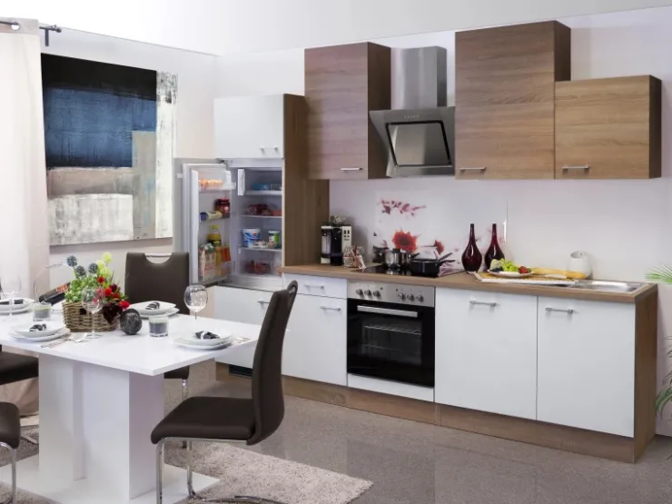 Outlet Flex-Well Classic Küchenzeile Florida 280 cm Sonoma Eiche-Weiß-Sonoma Eiche