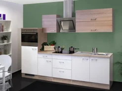 Clearance Küchenzeile Florida 270 cm Weiß-Sonoma Eiche Nachbildung Kühlschränke|Einbauküchen