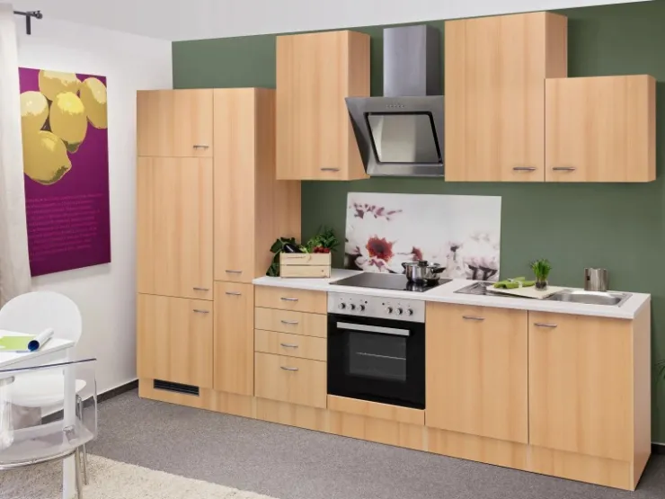 Discount Flex-Well Classic Küchenzeile Nano 310 cm Buche Nachbildung