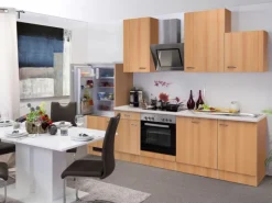 Hot Küchenzeile Nano 280 cm Buche Nachbildung Kühlschränke
