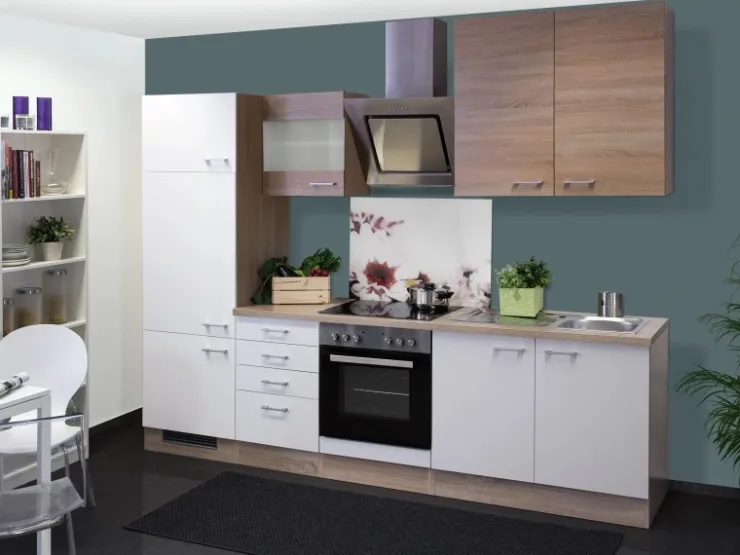 Outlet Flex-Well Classic Küchenzeile Florida 270 cm Sonoma Eiche-Weiß-Sonoma Eiche