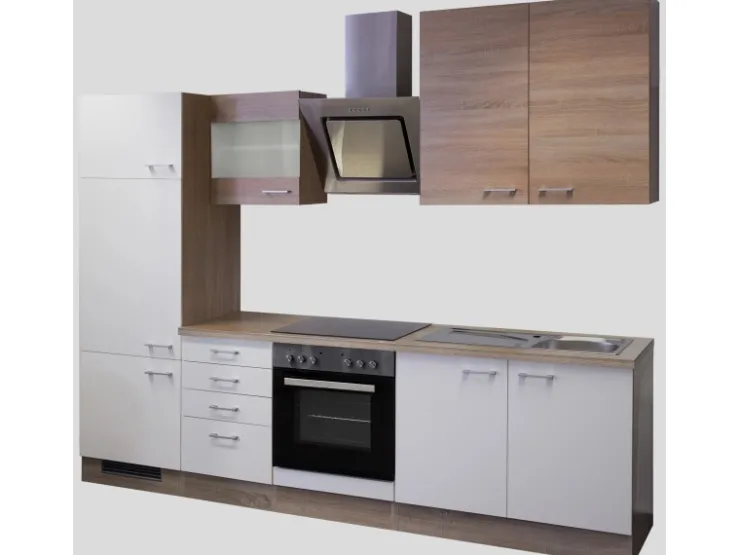 Outlet Flex-Well Classic Küchenzeile Florida 270 cm Sonoma Eiche-Weiß-Sonoma Eiche
