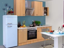 Discount Küchenzeile Nano 220 cm Buche Nachbildung Kochfelder|Kühlschränke