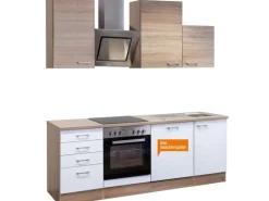 Sale Küchenzeile Florida 220 cm Sonoma Eiche-Weiß-Sonoma Eiche Kochfelder
