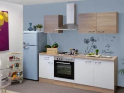 Küchenzeile Florida 210 cm Sonoma Eiche-Weiß-Sonoma Eiche Herde|Kochfelder