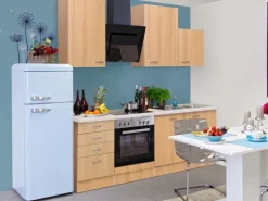 Online Küchenzeile Nano 220 cm Buche Nachbildung Herde|Kochfelder