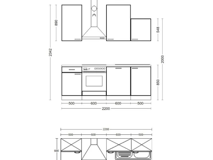 Clearance Flex-Well Classic Küchenzeile Nano 220 cm Buche