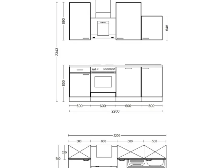 Flex-Well Classic Herde|Kochfelder<Küchenzeile Florida 220 cm Weiß - Sonoma Eiche