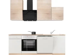 Flex-Well Classic Herde|Kochfelder<Küchenzeile Florida 220 cm Weiß - Sonoma Eiche