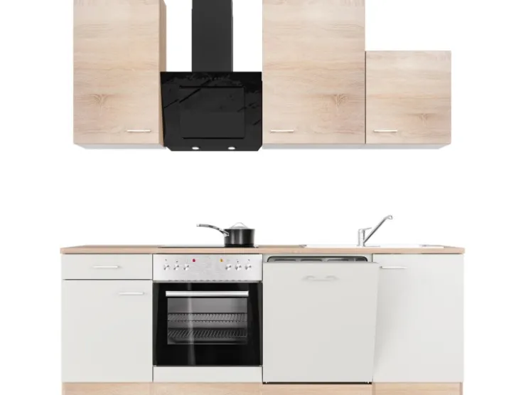 Flex-Well Classic Herde|Kochfelder<Küchenzeile Florida 220 cm Weiß - Sonoma Eiche