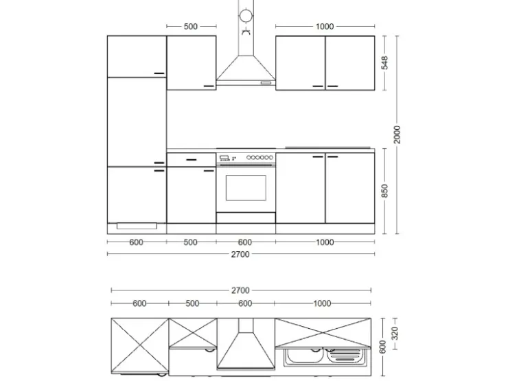 Flex-Well Classic Küchenzeile Nano 270 cm Buche