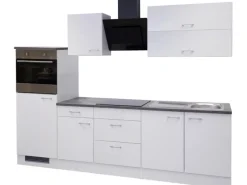 Discount Küchenzeile Lucca 270 cm Weiß Kühlschränke|Kochfelder
