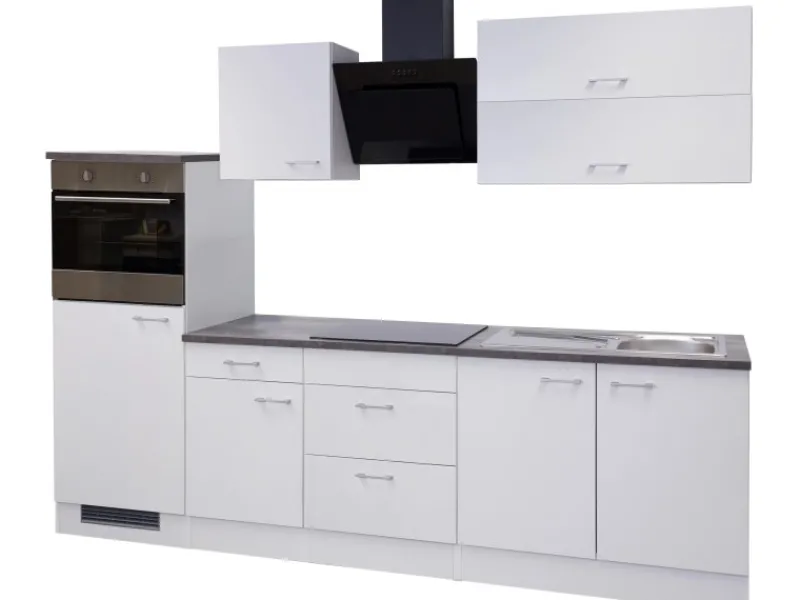 Discount Küchenzeile Lucca 270 cm Weiß Kühlschränke|Kochfelder