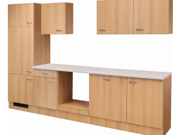 Flex-Well Classic Einbauküchen|Küchenschränke<Küchenzeile Nano 280 cm ohne E-Geräte Buche Nachbildung