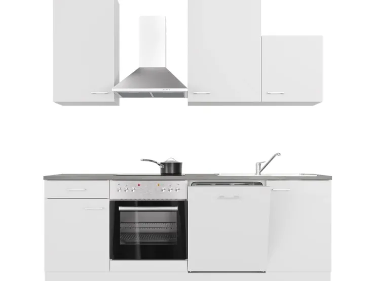 Flex-Well Classic Einbauküchen|Küchenschränke<Küchenzeile Lucca 220 cm Weiß matt - Caledonia