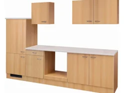 Discount Küchenzeile Nano 270 cm ohne E-Geräte Buche Nachbildung Einbauküchen|Küchenschränke