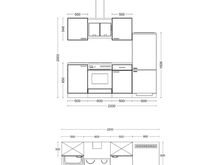Flex-Well Classic Single-Küchen|Kochfelder<Küchenzeile Nano 220 cm Buche