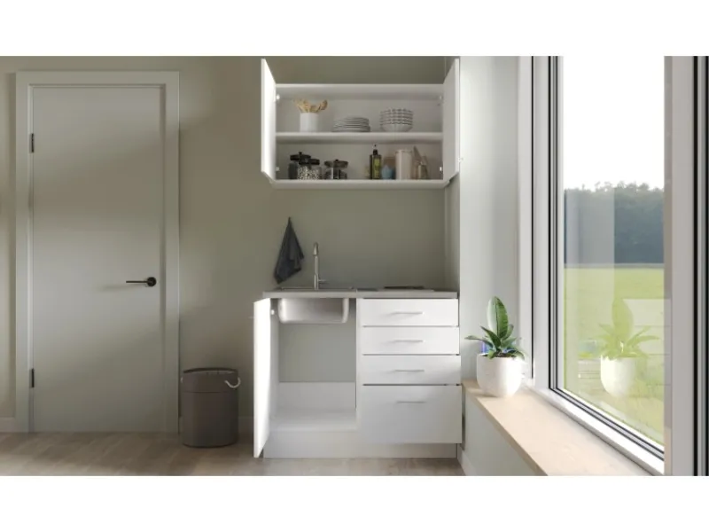 Discount Miniküche Lucca 100 cm Weiß matt - Caledonia Miniküchen|Single-Küchen