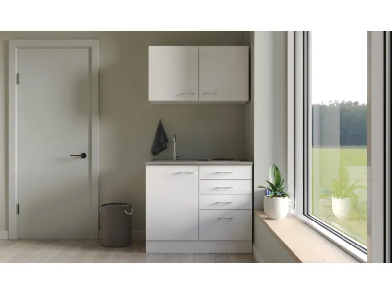 Discount Miniküche Lucca 100 cm Weiß matt - Caledonia Miniküchen|Single-Küchen