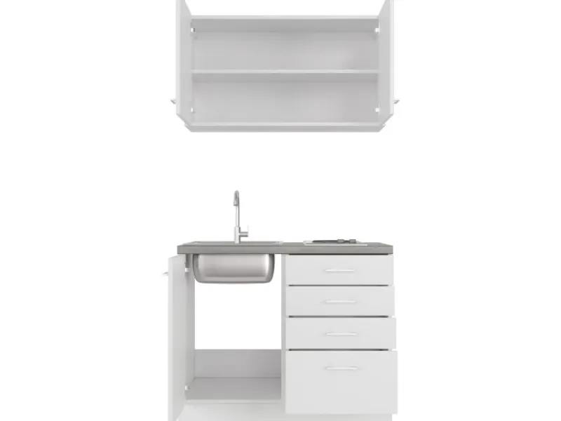 Discount Miniküche Lucca 100 cm Weiß matt - Caledonia Miniküchen|Single-Küchen
