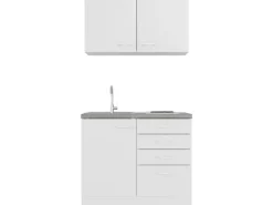 Discount Miniküche Lucca 100 cm Weiß matt - Caledonia Miniküchen|Single-Küchen