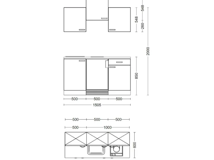 Flex-Well Classic Singleküche Florida 150 cm Weiß - Sonoma Eiche