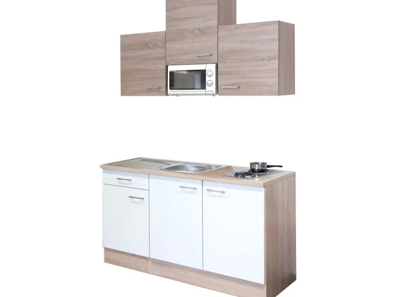 Singleküche Florida 150 cm Sonoma Eiche-Weiß-Sonoma Eiche Single-Küchen|Pantryküchen