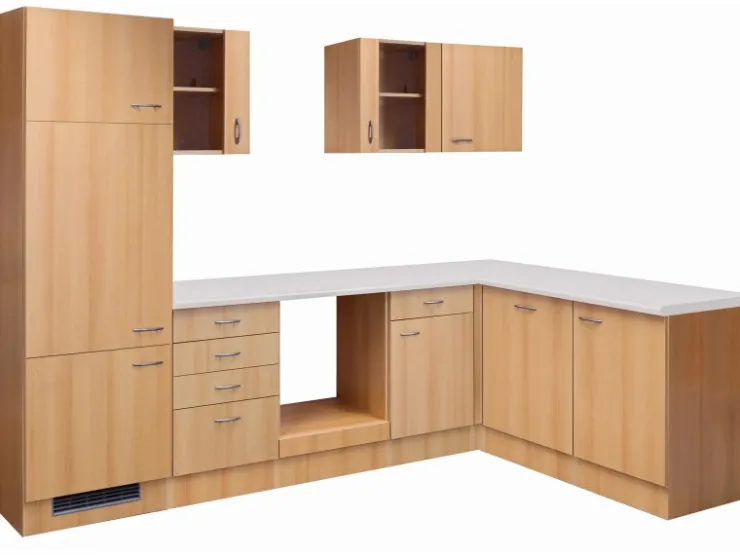 Flex-Well Classic Winkelküchen|Küchenschränke<Winkelküche Nano 280 cm ohne E-Geräte Buche Nachbildung