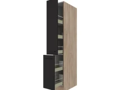 Sale Flex-Well Exclusiv Apotheker-Hochschrank Capri 30 cm Schwarz Matt-Endgrain Oak