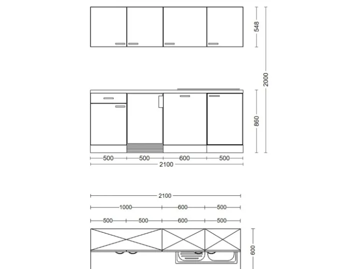 New Flex-Well Exclusiv Büroküche Joelina 210 cm Weiß