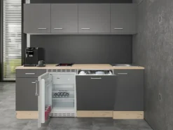 Best Flex-Well Exclusiv Büroküche Morena 210 cm Basaltgrau matt-San Remo Eiche hell