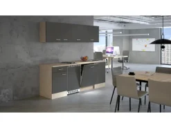 Flex-Well Exclusiv Kochfelder|Single-Küchen<Büroküche Morena 210 cm Basaltgrau matt-San Remo Eiche hell