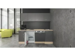Flex-Well Exclusiv Kochfelder|Single-Küchen<Büroküche Morena 210 cm Basaltgrau matt-San Remo Eiche hell