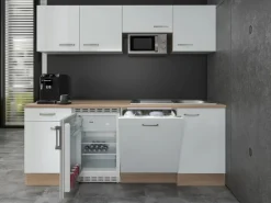 Flex-Well Exclusiv Einbauküchen<Büroküche Valero 210 cm Hochglanz Weiß-Sonoma Eiche
