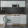 Online Büroküche Valero 210 cm Hochglanz Weiß-Sonoma Eiche Miniküchen|Kühlschränke