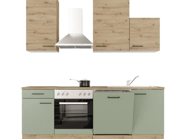 Best Flex-Well Exclusiv Küche 1701-016 Cara 220 cm Schilfgrün matt - Artisan Eiche