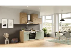 Best Flex-Well Exclusiv Küche 1701-016 Cara 220 cm Schilfgrün matt - Artisan Eiche