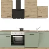 Clearance Küche 1701-017 Cara 220 cm Schilfgrün matt - Artisan Eiche Einbauküchen|Küchenschränke