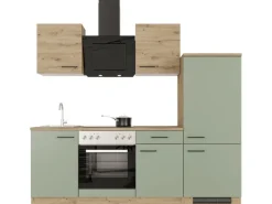 New Küche 1706-005 Cara 220 cm Schilfgrün matt - Artisan Eiche Single-Küchen|Küchenschränke
