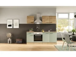 Outlet Flex-Well Exclusiv Küche 1601-036 Cara 210 cm Schilfgrün matt - Artisan Eiche