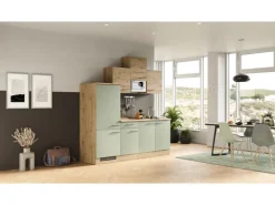 Hot Flex-Well Exclusiv Küche 1602-002 Cara 210 cm Schilfgrün matt - Artisan Eiche