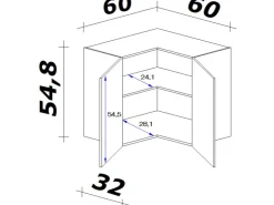 New Flex-Well Exclusiv Küchen-Eck-Hängeschrank Orlando 60 cm x 60 cm Kaschmir Glanz
