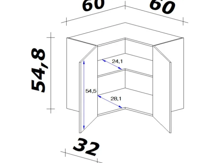 Clearance Flex-Well Exclusiv Küchen-Eck-Hängeschrank Joelina 60 x 60 cm Weiß