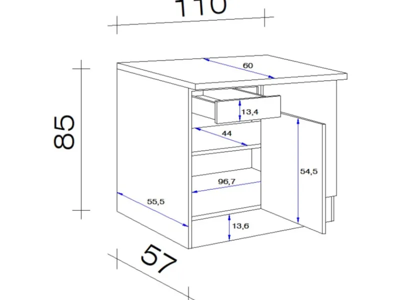 Küchen-Eck-Unterschrank Vintea 110x60cm Magnolie-Lancelot Oak Küchenschränke