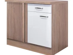 Sale Flex-Well Exclusiv Küchen-Eck-Unterschrank Valero 110 cm x 60 cm Hochglanz Weiß